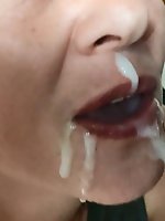 A maid gives a blowjob and gets cum in her mouth.