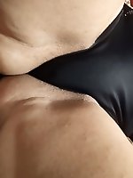 Sexy little milf in sexy black stockings and body suit